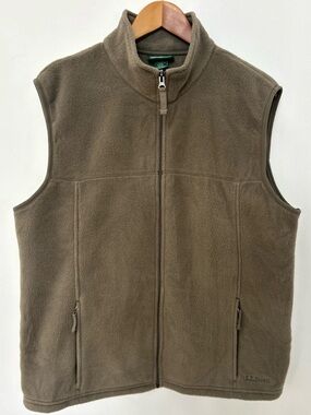 L.L.Bean Fleece Vest Mens Large Olive Full Zip Soft Outdoor Hiking Gorpcore